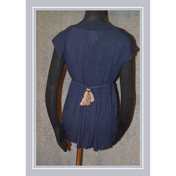 Knox Rose Pretty Navy Embroidered V-Neck Princess Waist Raglan Sleeve Tunic SZ S - Picture 4 of 6
